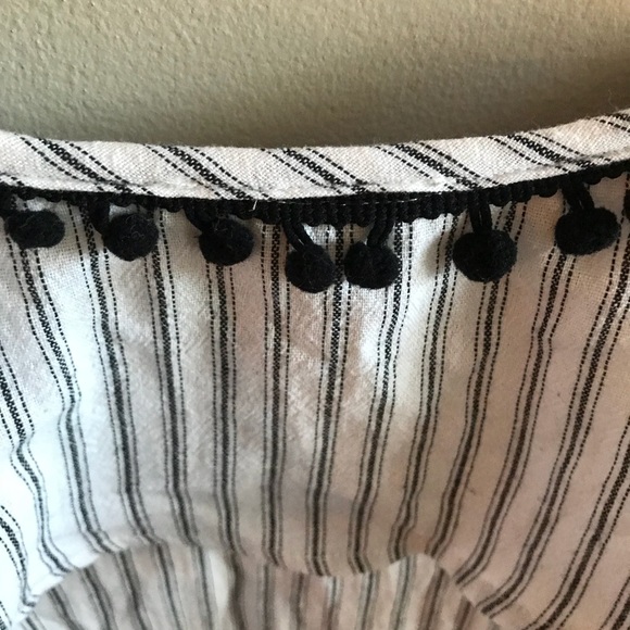 🎀NEW🎀Pinstripe and Pom-Pom Cold Shoulder Dress - Picture 8 of 8